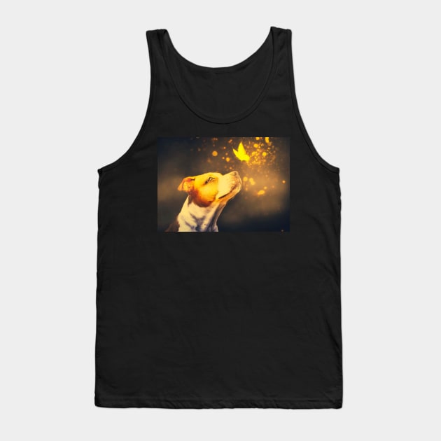 Staffordshire Bull Terrier and butterfly photo manipulation Magic moment Tank Top by Photomisak72